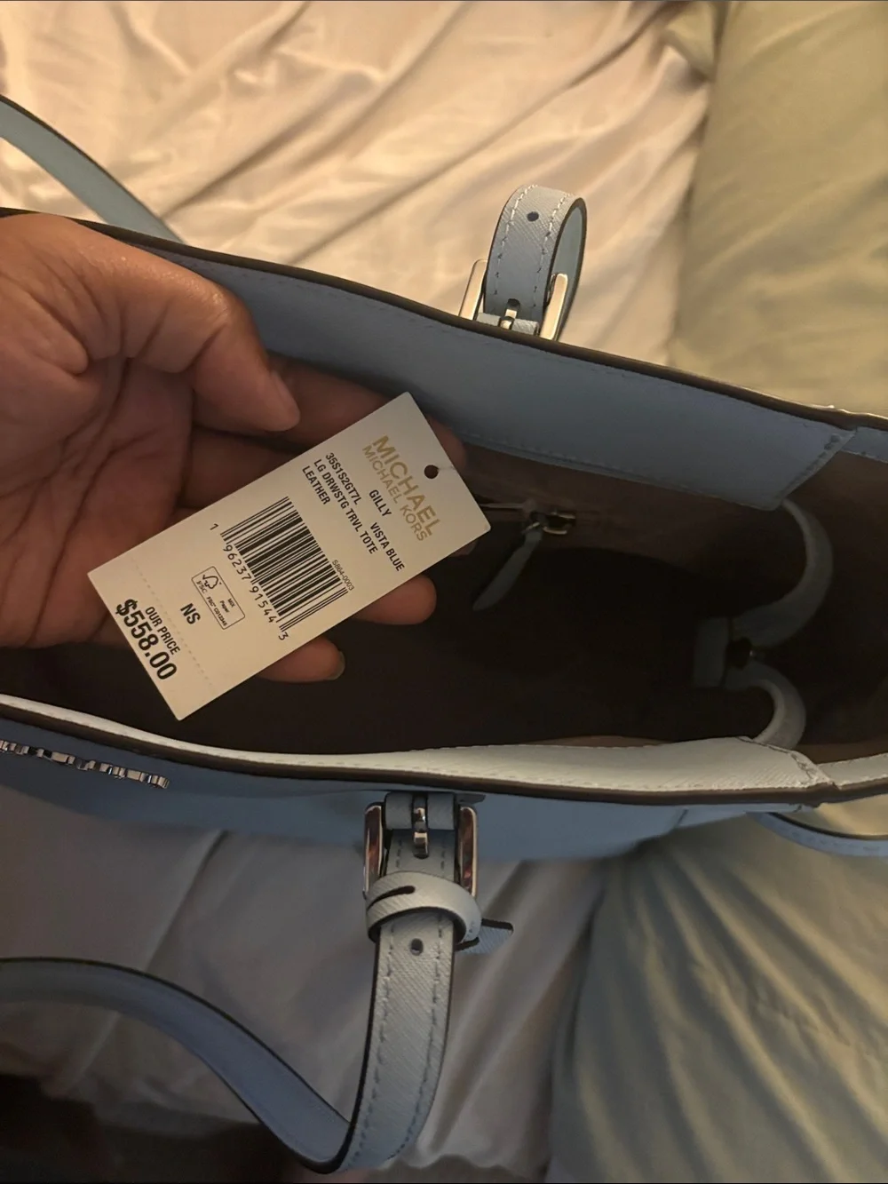 NWT Michael Kors Light Blue Saffiano Leather Tote with MK Charm